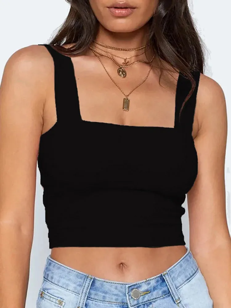 Square Neck Crop Top | Casual Basic T-Shirt