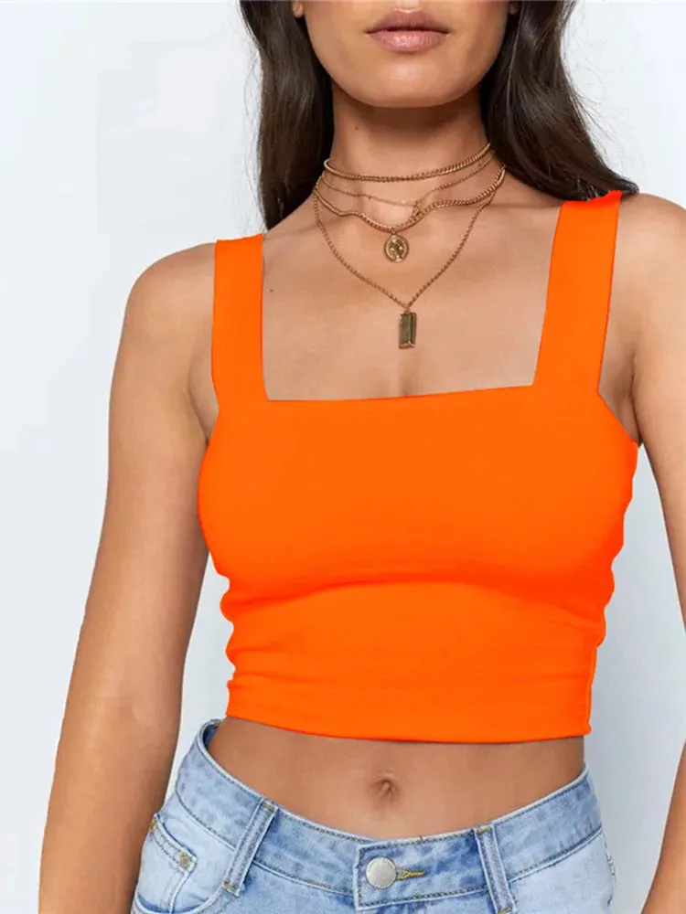 Square Neck Crop Top | Casual Basic T-Shirt