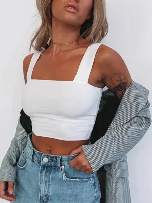 Square Neck Crop Top | Casual Basic T-Shirt