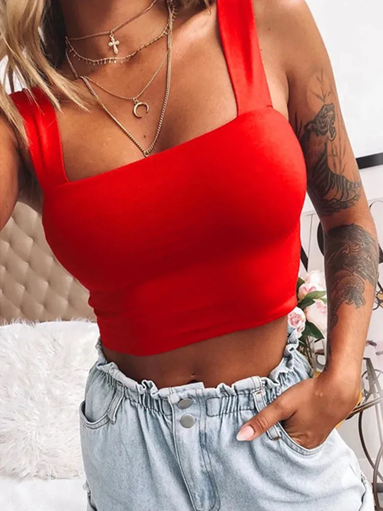 Square Neck Crop Top | Casual Basic T-Shirt