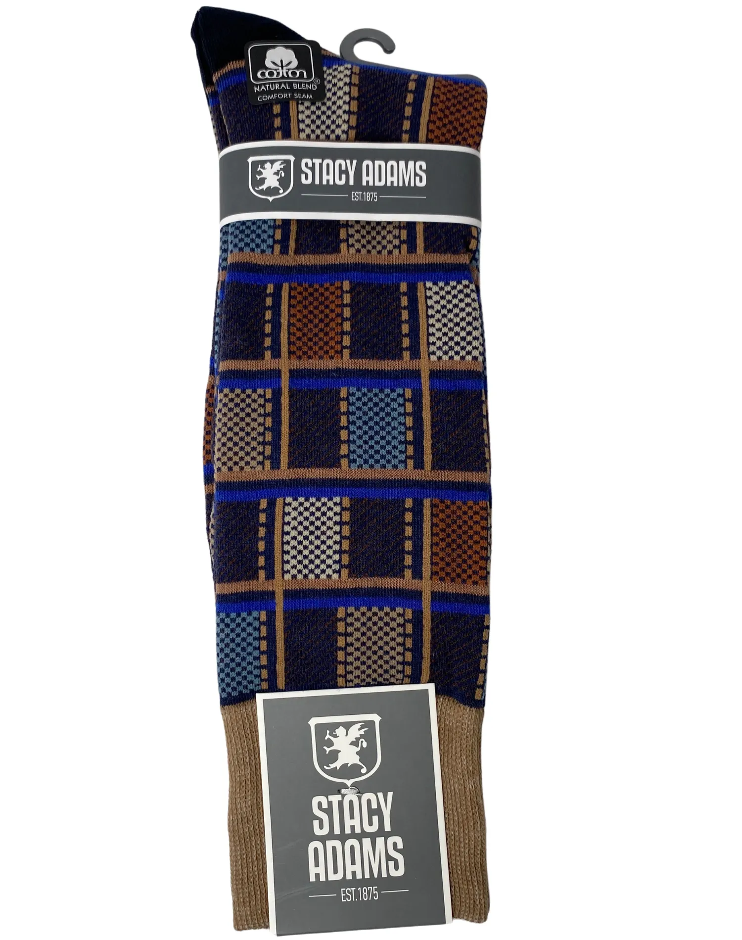Stacy Adams Plaid Dress Socks - Blue & Brown