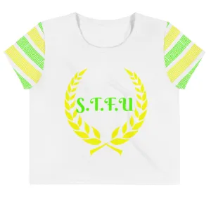 STFU Greek Crop Top - Green & Yellow on White