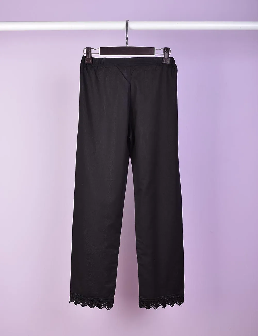 Stitched Cotton Trouser With Embroidered Bottom - Fancy Pants (CT-13-Black)