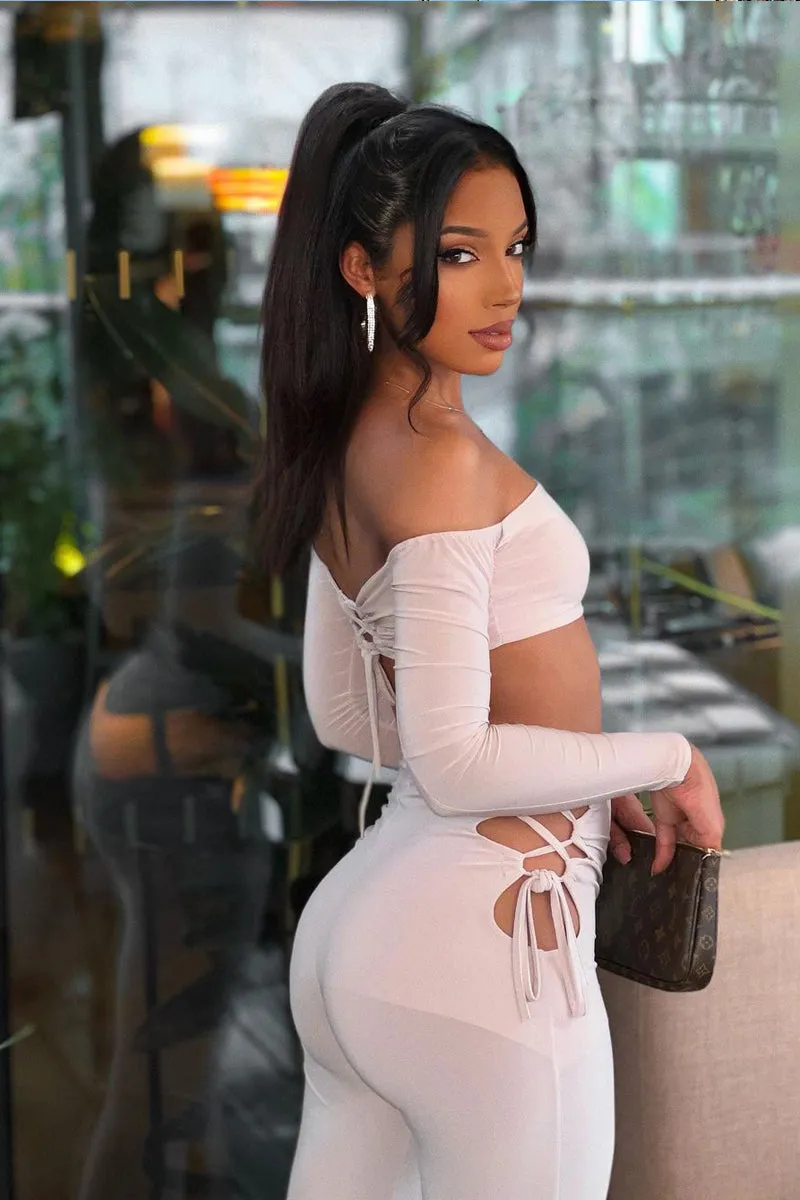 Stone Slinky Bardot Crop Top & Lace Up Trouser Set - Shay