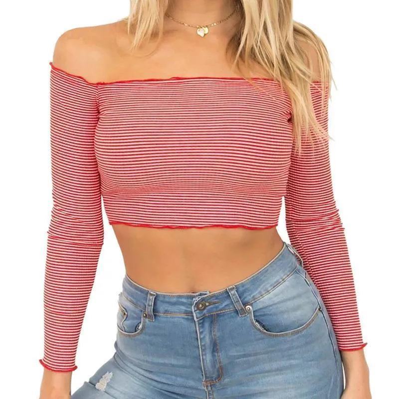 Striped Crop Off-Shoulder