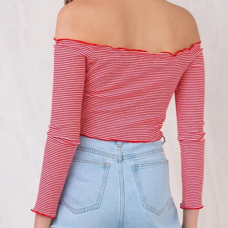 Striped Crop Off-Shoulder
