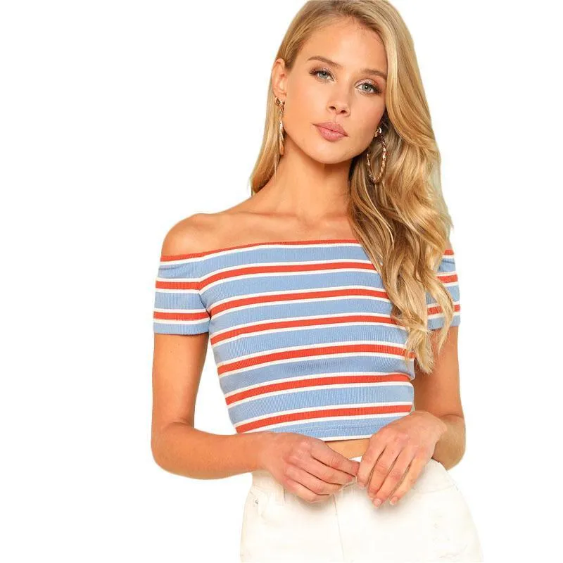 Striped Crop Off-Shoulder