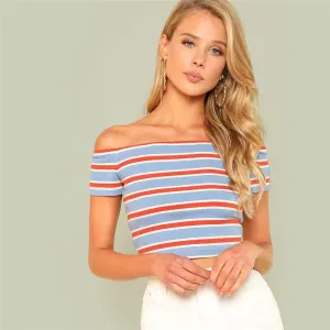 Striped Crop Off-Shoulder