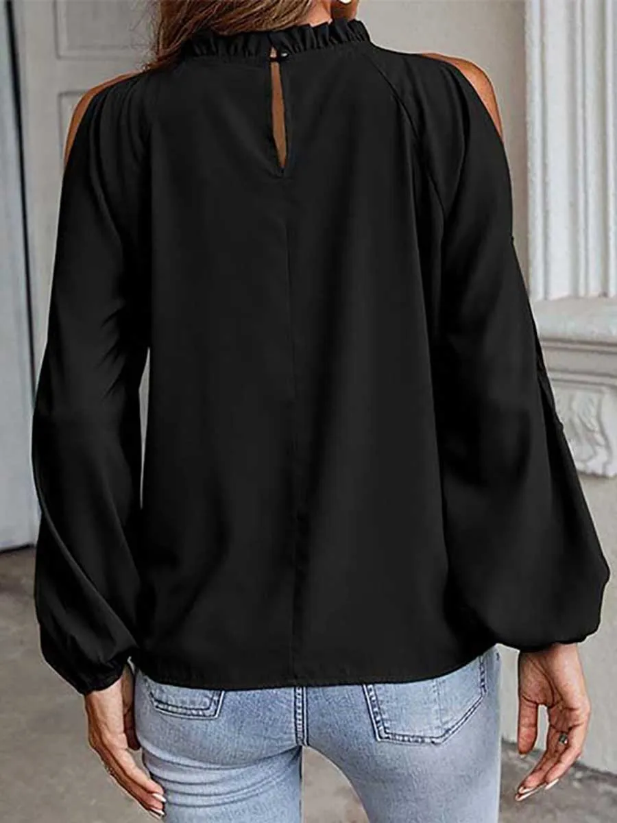 Stunncal Round neck off-shoulder chiffon shirt