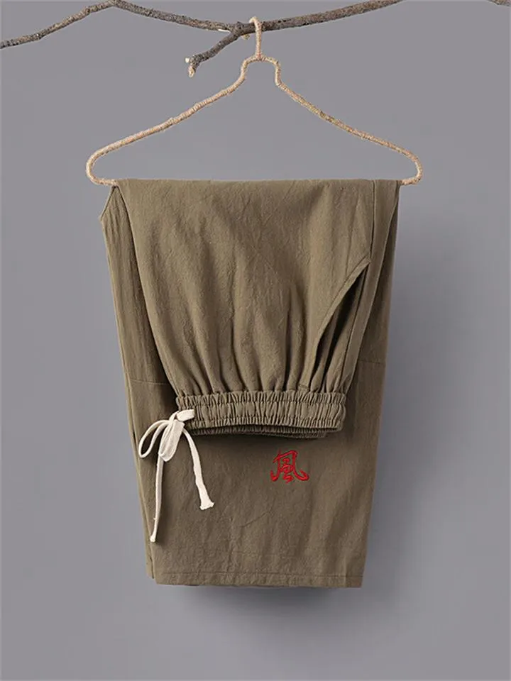 Summer Drawstring Design Loose Wide-Leg Casual Cropped Trousers