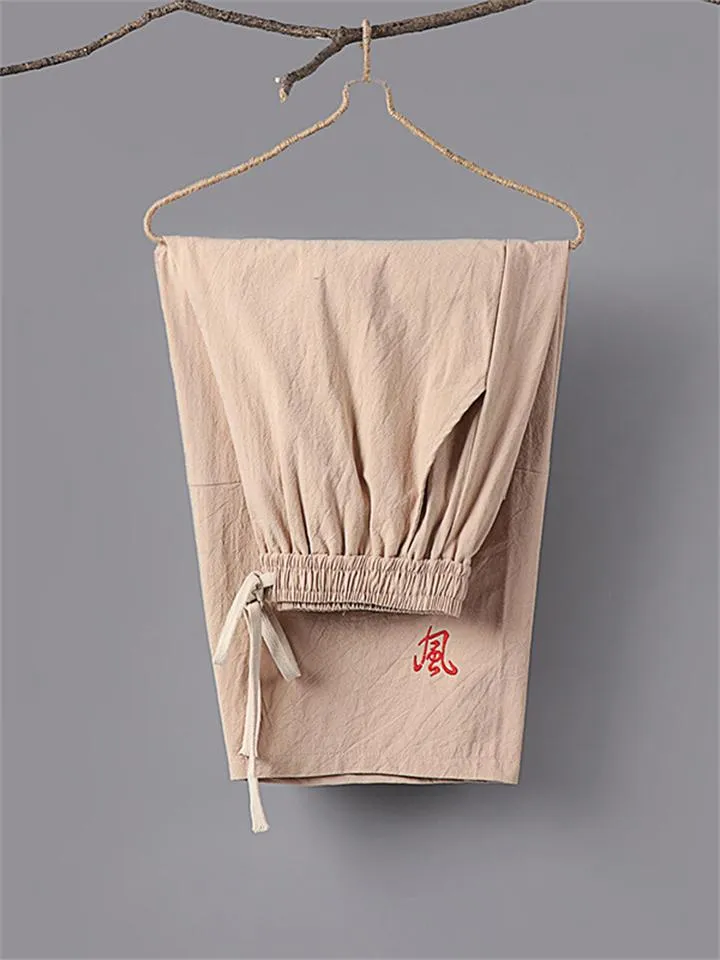 Summer Drawstring Design Loose Wide-Leg Casual Cropped Trousers