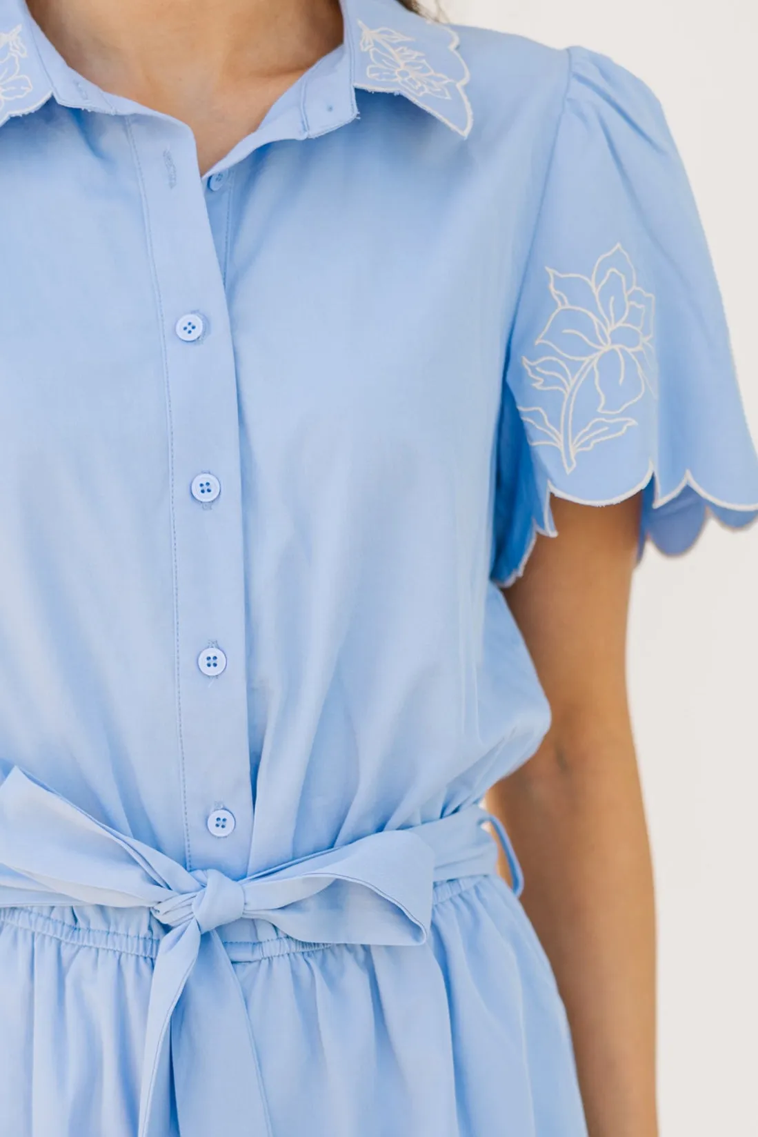 Sunday Best Light Blue Embroidered Romper