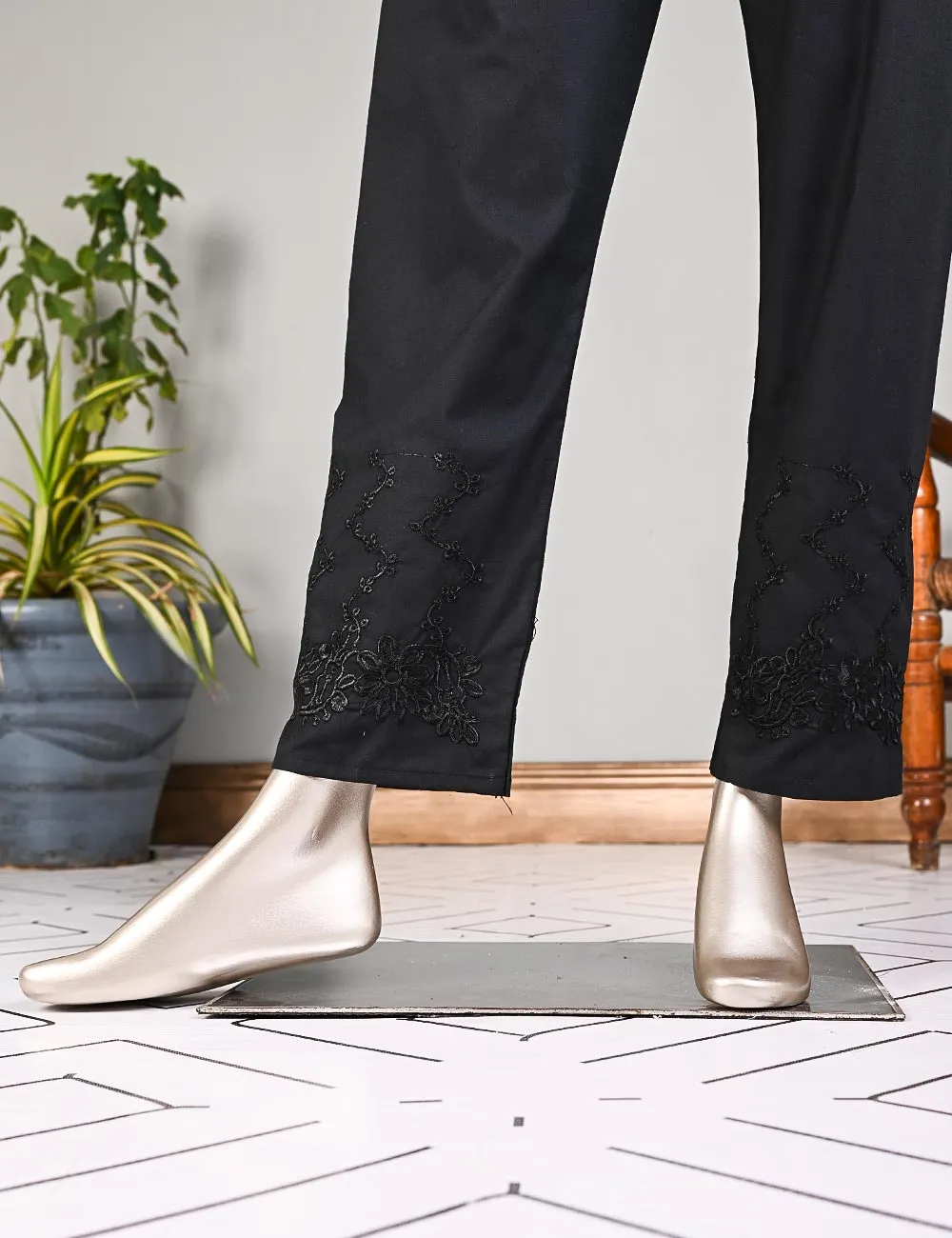 Super Quality Polyester Cotton Embroidered Stitched Trouser - (STC-01C-Black)