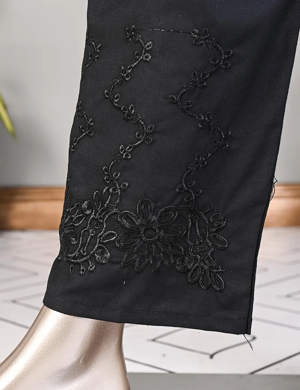 Super Quality Polyester Cotton Embroidered Stitched Trouser - (STC-01C-Black)