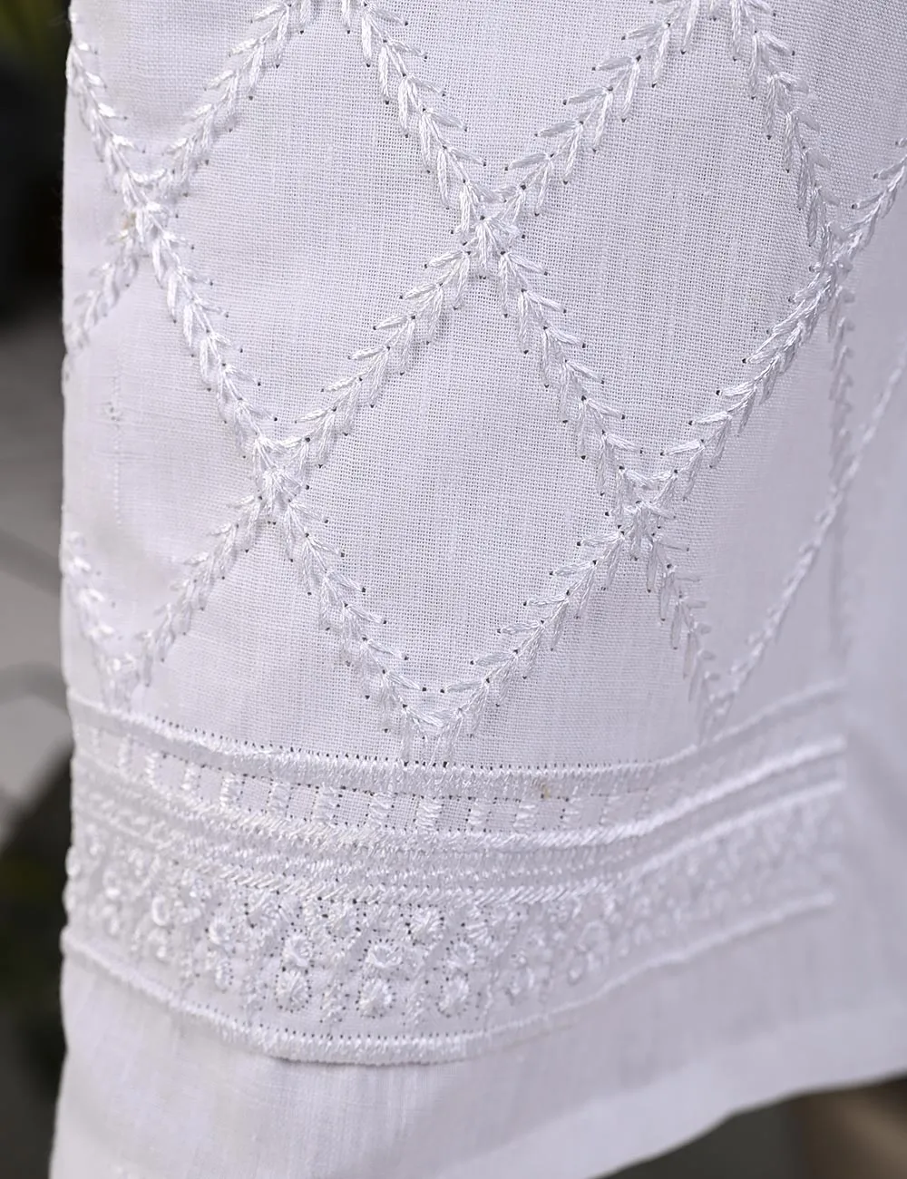 Super Quality Polyester Cotton Embroidered Stitched Trouser - (STC-02D-White)