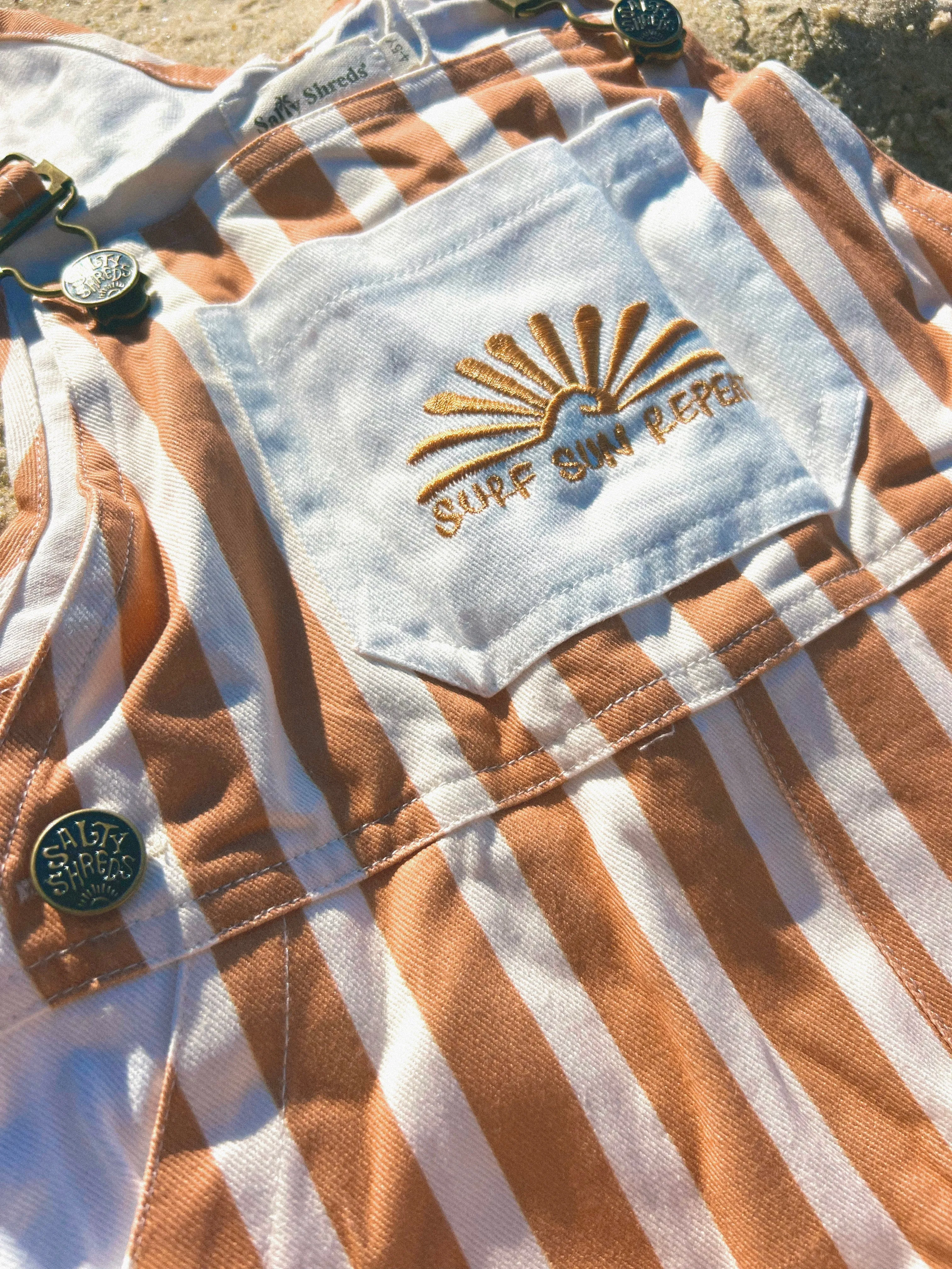 Surf sun repeat everyday striped canvas dungaree - Brown