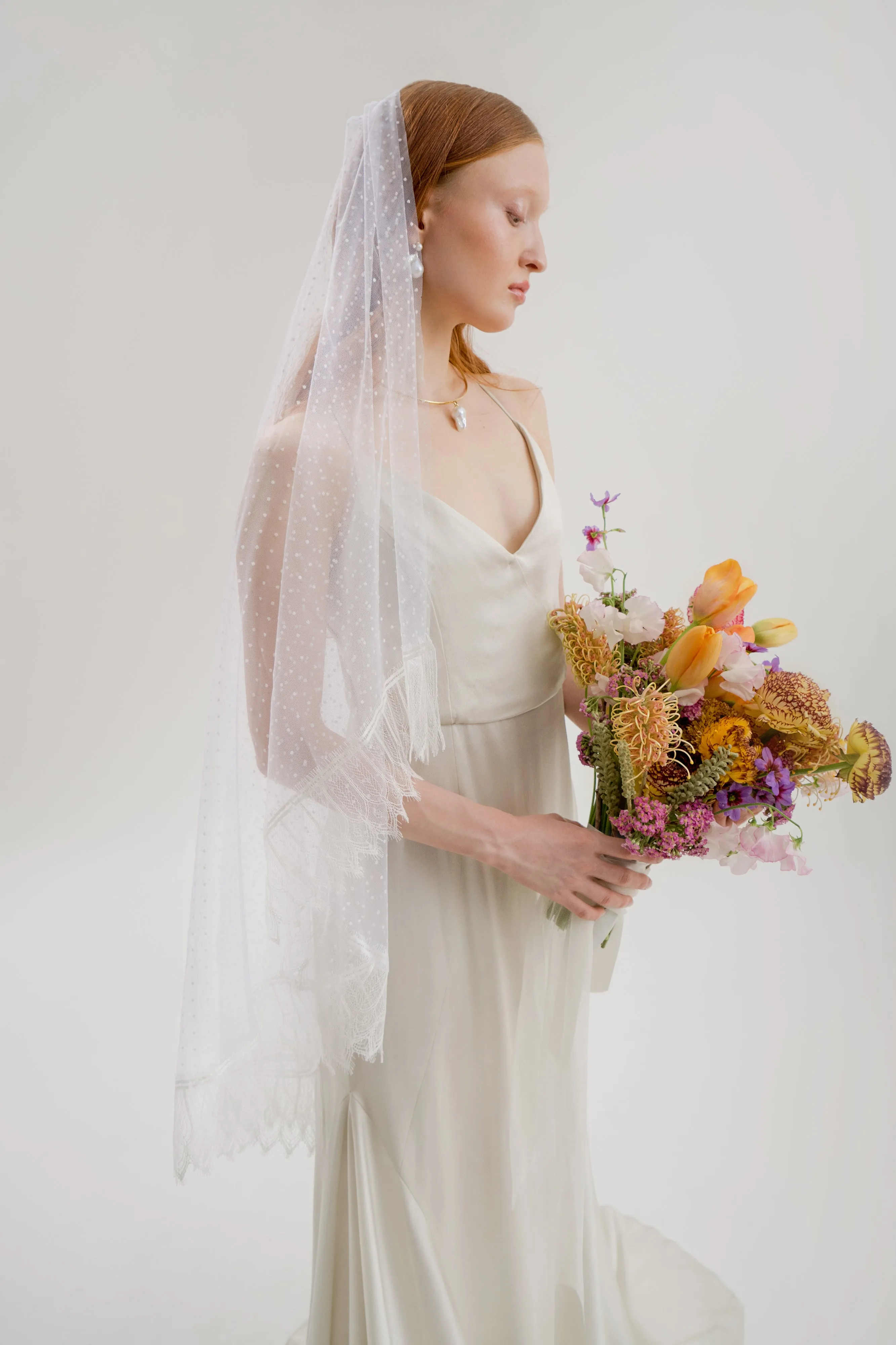 Swiss Dot Lace Trim Veil