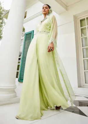Sylvie butterfly green feather jacket and jumpsuit