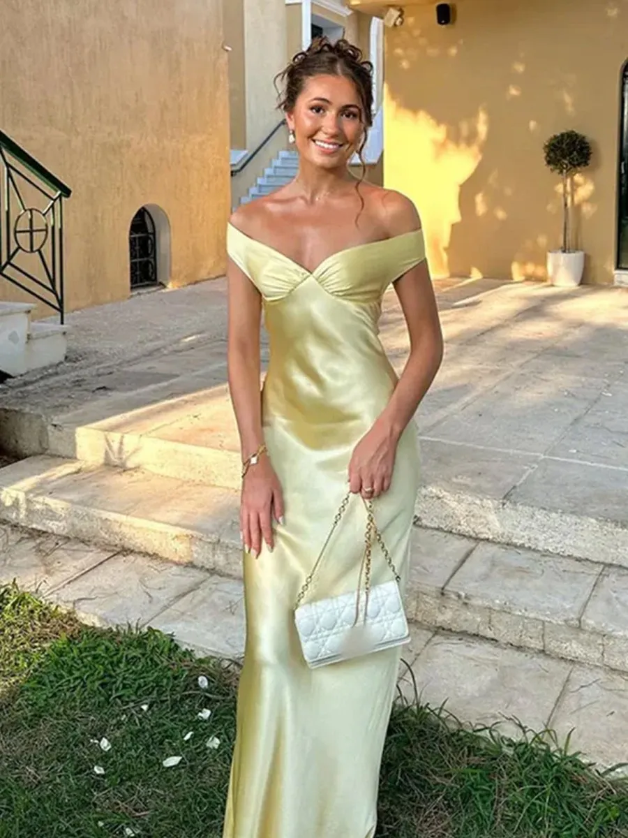 Talulla | Aqua Off The Shoulder Sheath Satin Long Prom Dress