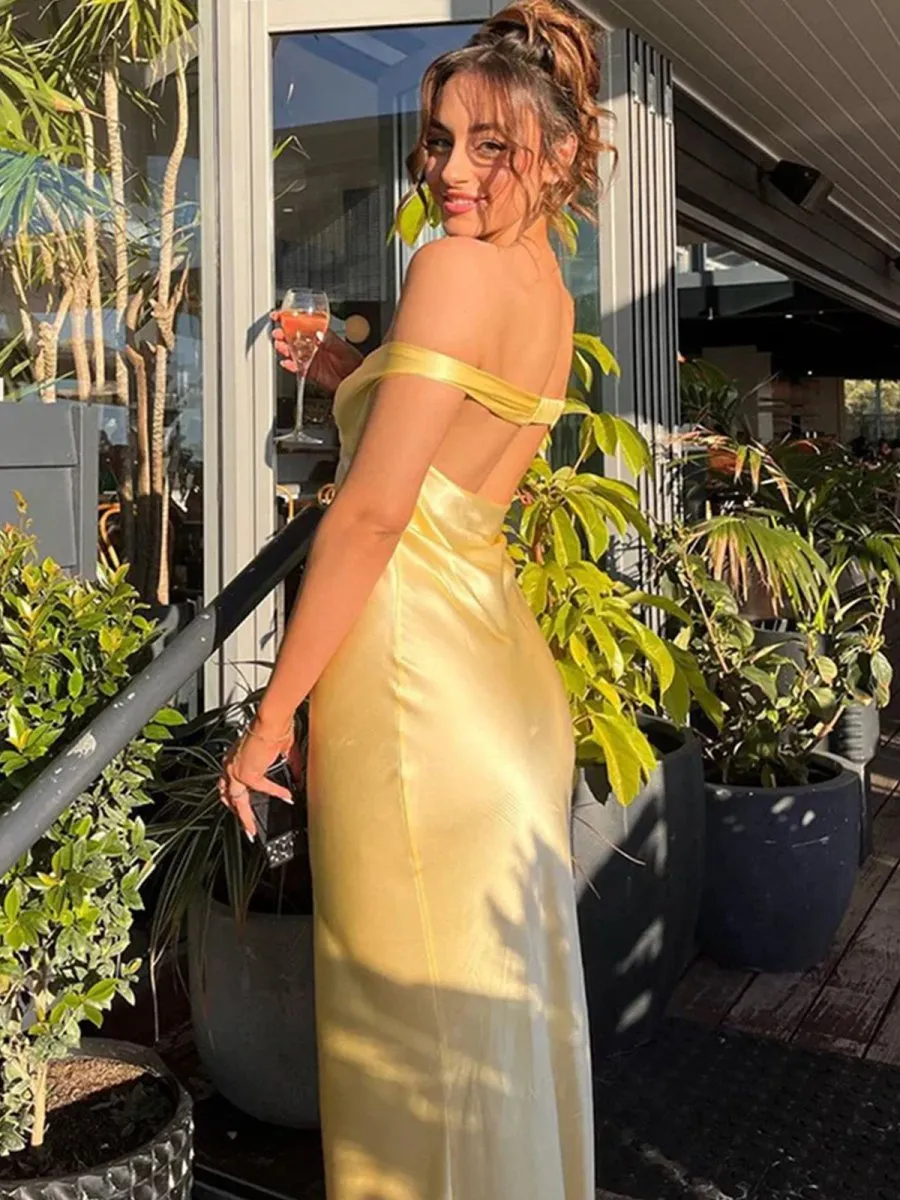 Talulla | Aqua Off The Shoulder Sheath Satin Long Prom Dress