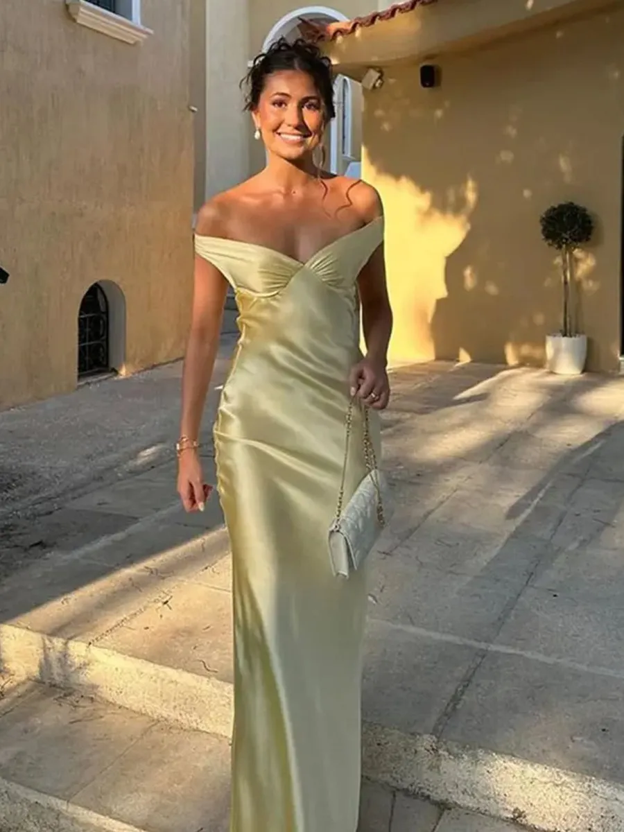 Talulla | Aqua Off The Shoulder Sheath Satin Long Prom Dress