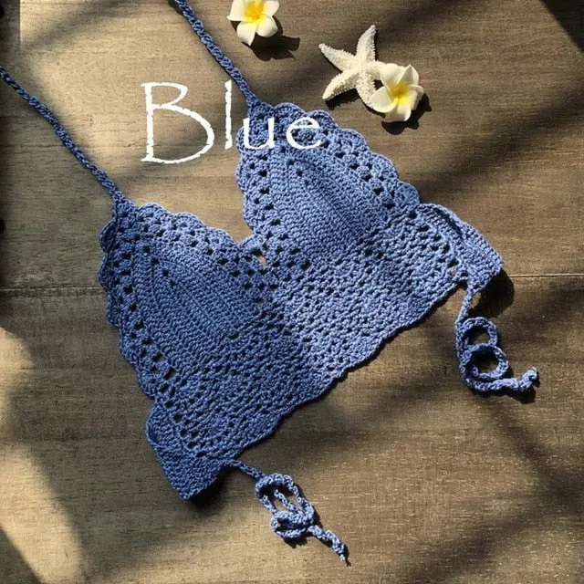 Tank Top Women Summer White Gothic Cropped Tops Sexy Cami  Backless Festival Crochet Knitting Halter Beach Bikini Bra Crop Top