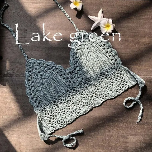 Tank Top Women Summer White Gothic Cropped Tops Sexy Cami  Backless Festival Crochet Knitting Halter Beach Bikini Bra Crop Top