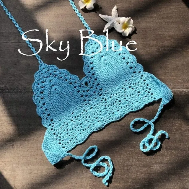 Tank Top Women Summer White Gothic Cropped Tops Sexy Cami  Backless Festival Crochet Knitting Halter Beach Bikini Bra Crop Top