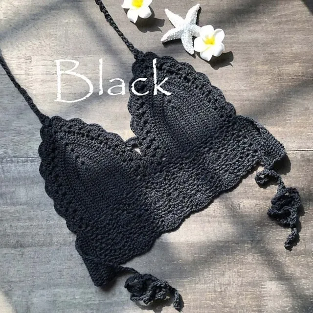 Tank Top Women Summer White Gothic Cropped Tops Sexy Cami  Backless Festival Crochet Knitting Halter Beach Bikini Bra Crop Top
