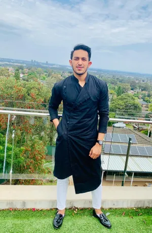 Tanmoy Dipto - Black Kurta With White Pant Set