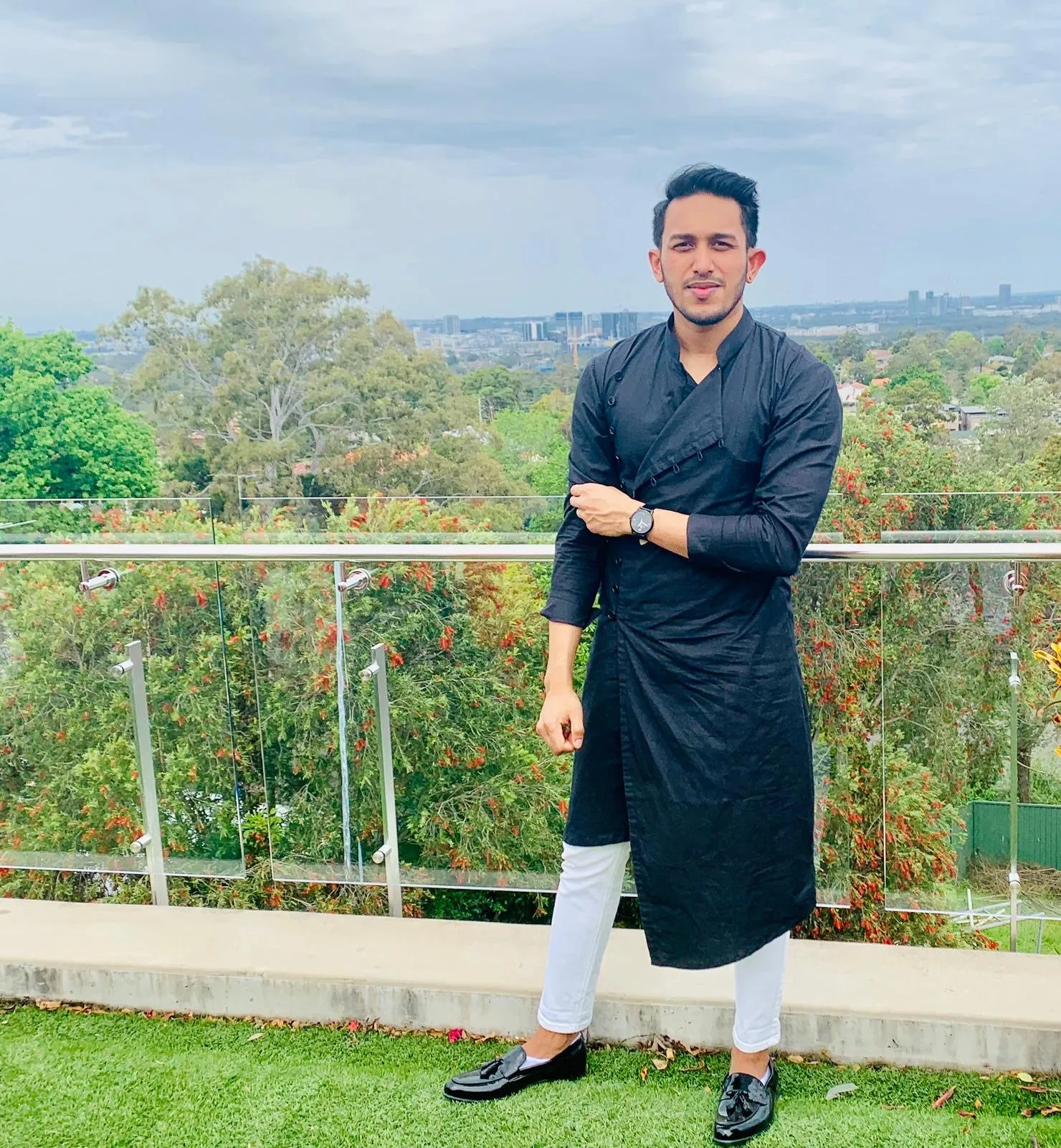 Tanmoy Dipto - Black Kurta With White Pant Set