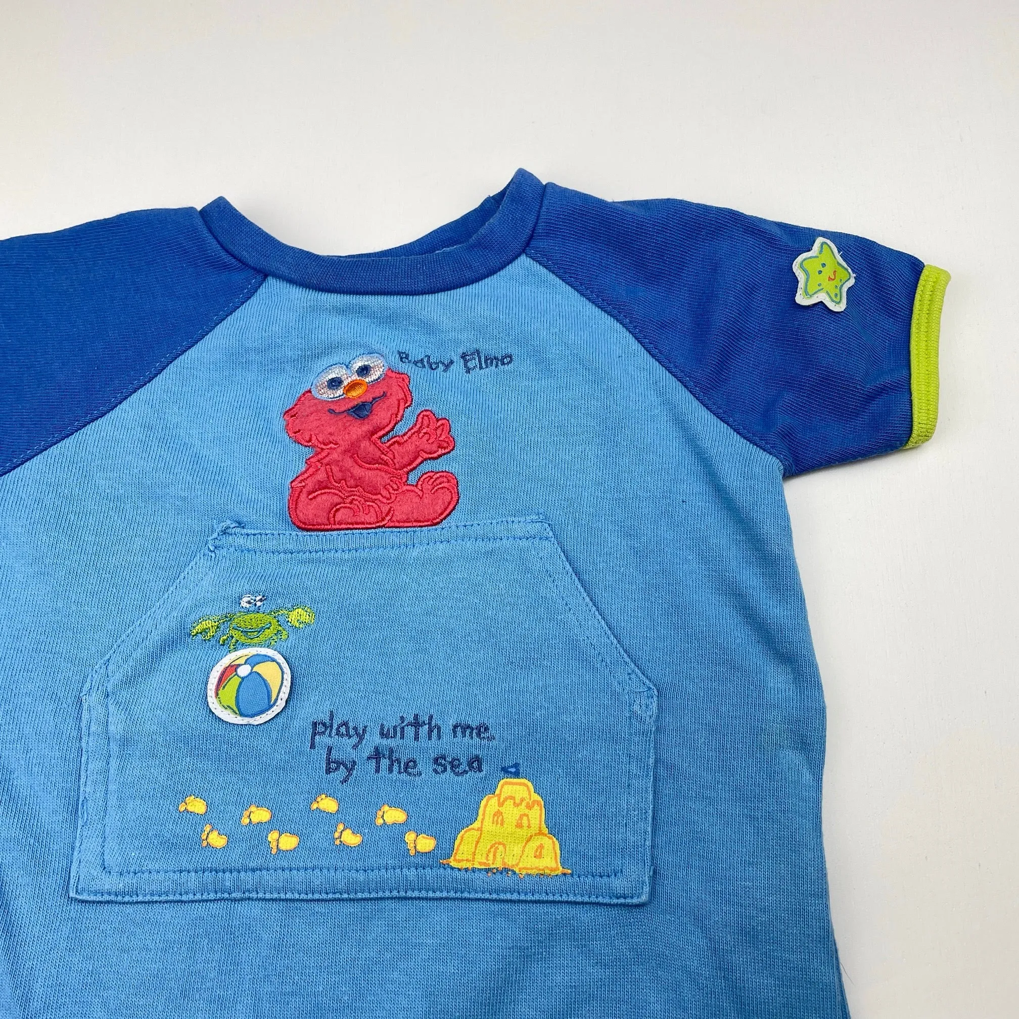 Target vintage Seasame Street Elmo embroidered cotton romper, size 00, Pre-loved