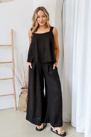 'Tash' Linen Pant - Black