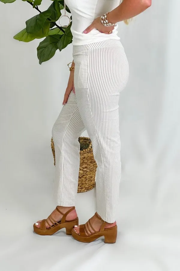 Taupe and White Striped Ankle Pant