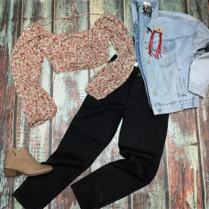 Taupe Floral Cropped LS