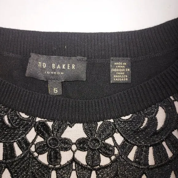 Ted Baker London Silk Blend Anlise Lace Overlay Black Top Size 5 (US 12)