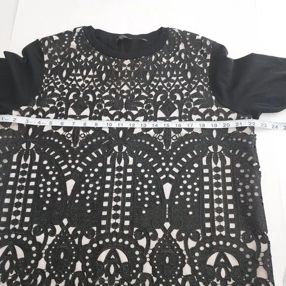 Ted Baker London Silk Blend Anlise Lace Overlay Black Top Size 5 (US 12)