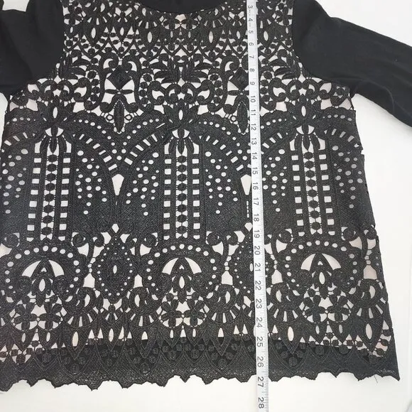 Ted Baker London Silk Blend Anlise Lace Overlay Black Top Size 5 (US 12)