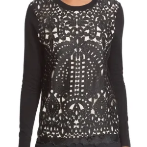 Ted Baker London Silk Blend Anlise Lace Overlay Black Top Size 5 (US 12)