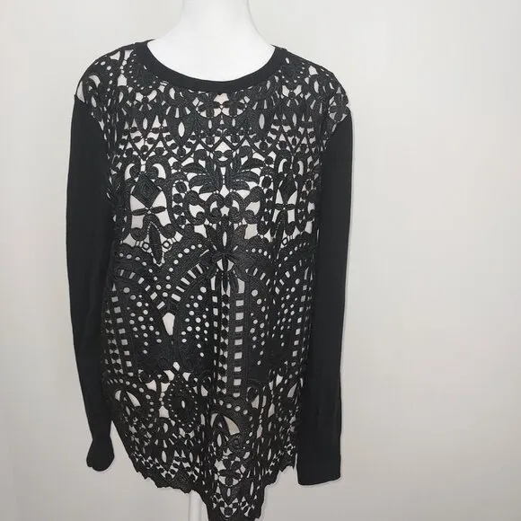Ted Baker London Silk Blend Anlise Lace Overlay Black Top Size 5 (US 12)