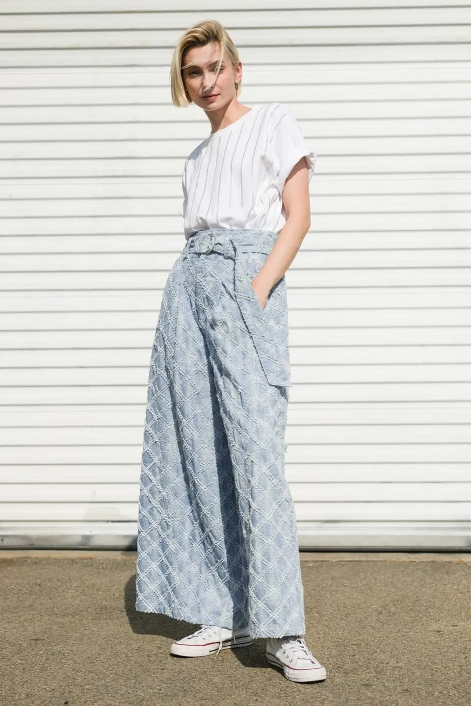 Textured Denim Pants