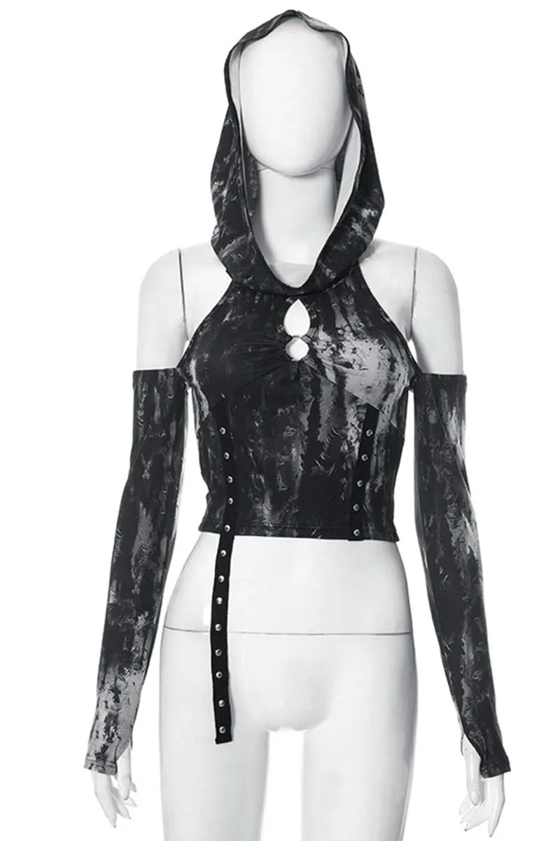 TH681 Off-Shoulder Hood Crop Top