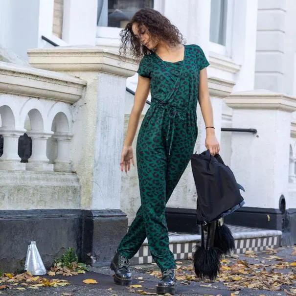 The Breastfeeding Jumpsuit - Grace Green Leopard