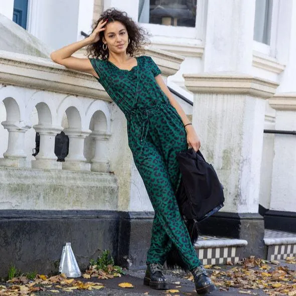 The Breastfeeding Jumpsuit - Grace Green Leopard