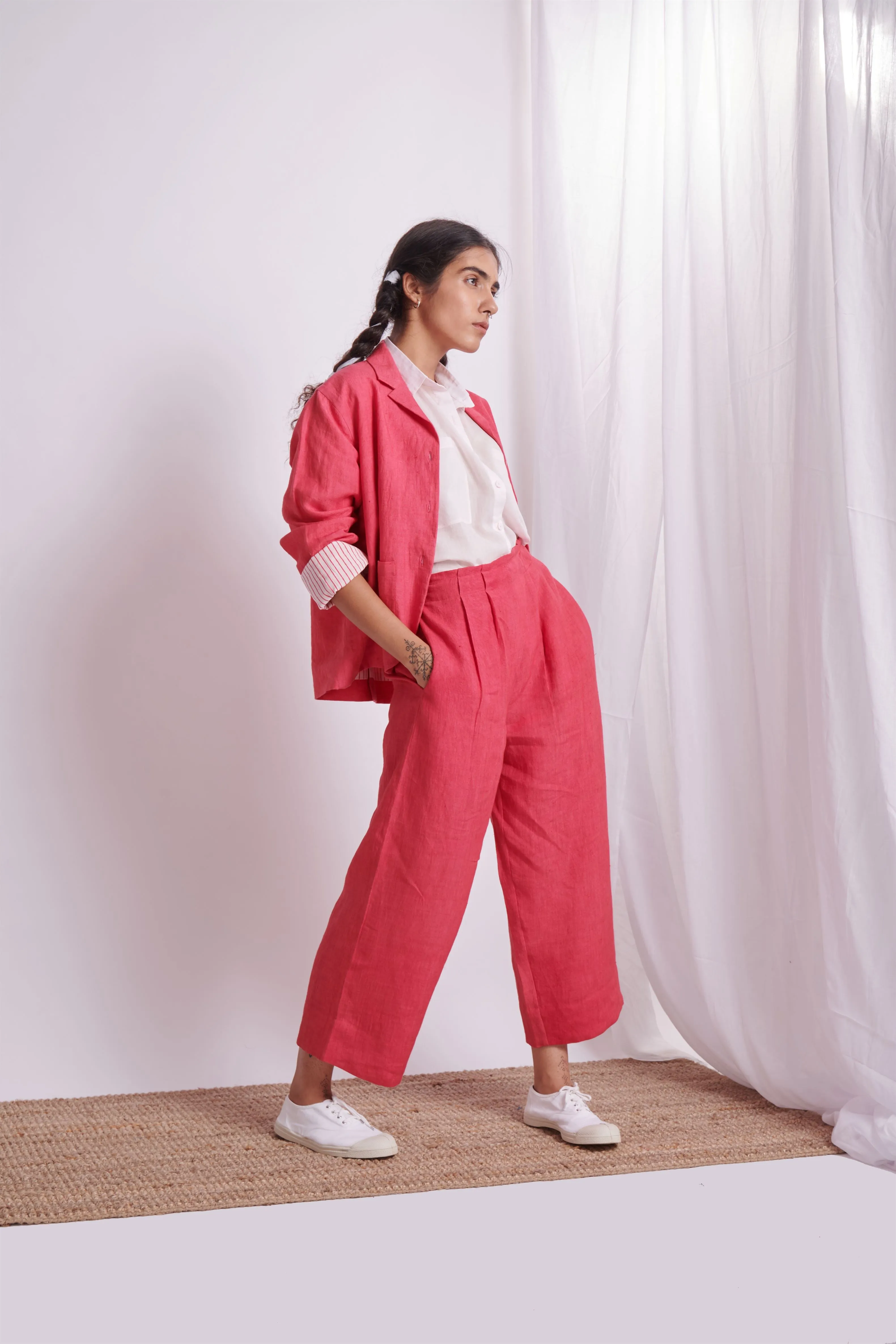 The Plavate I Gorodok Letâ€™s not go anywhere Co- ord Set Linen Raspberry Daily Collection AW22-27