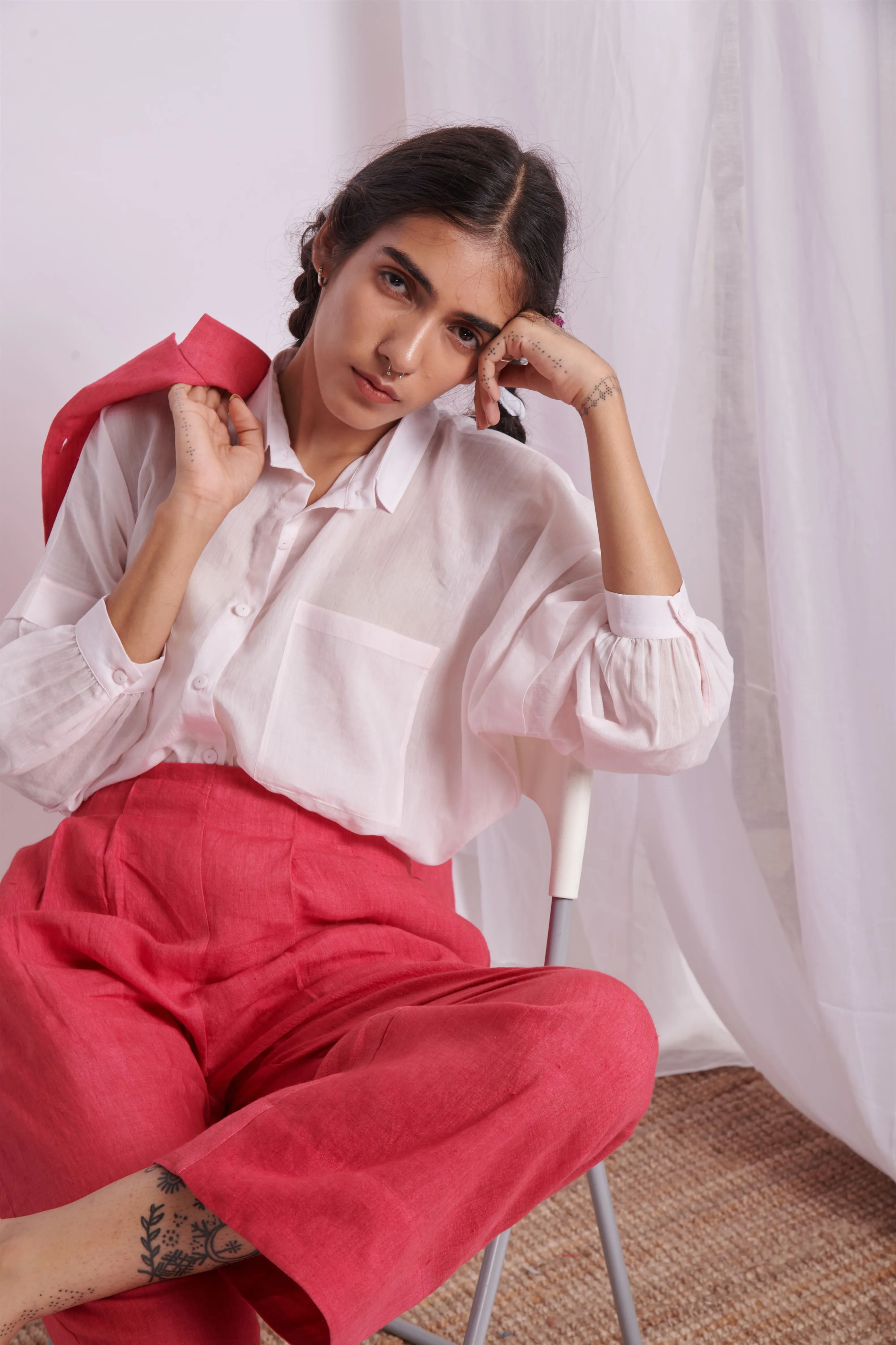 The Plavate I Gorodok Letâ€™s not go anywhere Co- ord Set Linen Raspberry Daily Collection AW22-27
