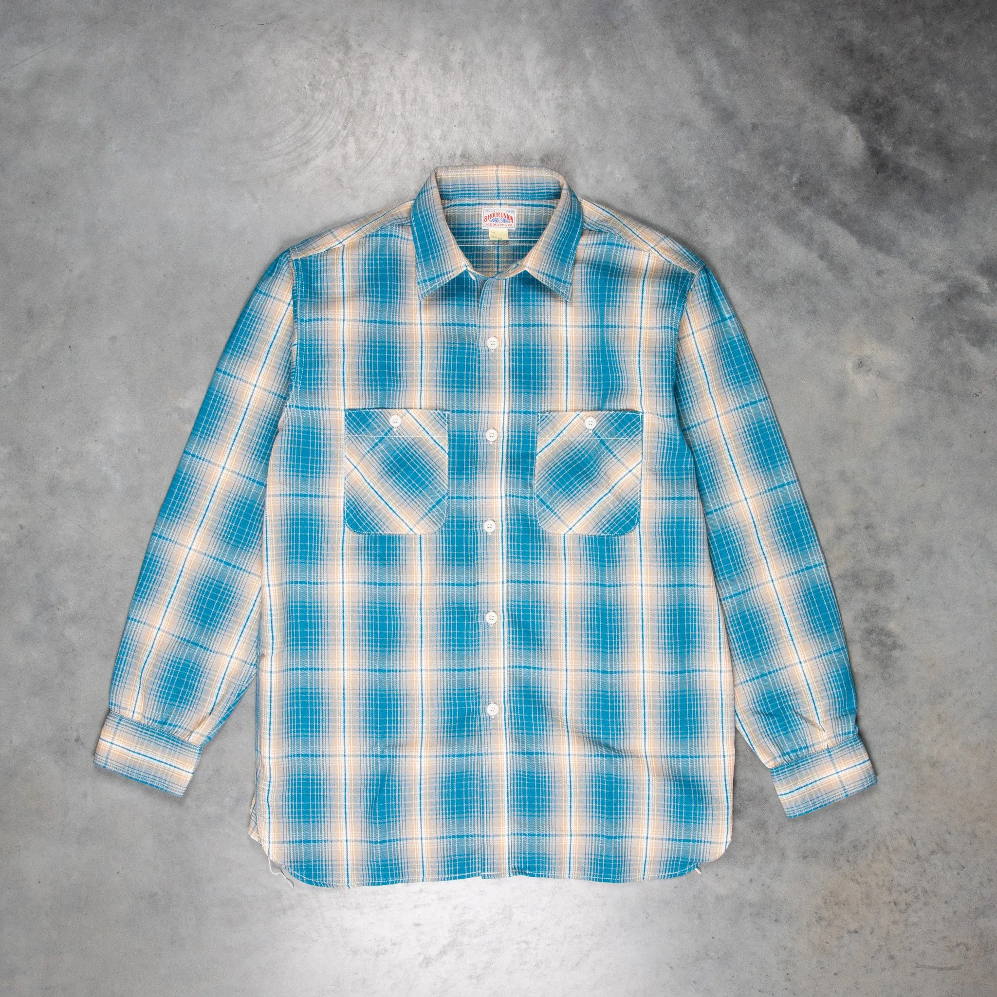 The Real McCoy's 8HU Ombre Check Summer Flannel Shirt Turquoise