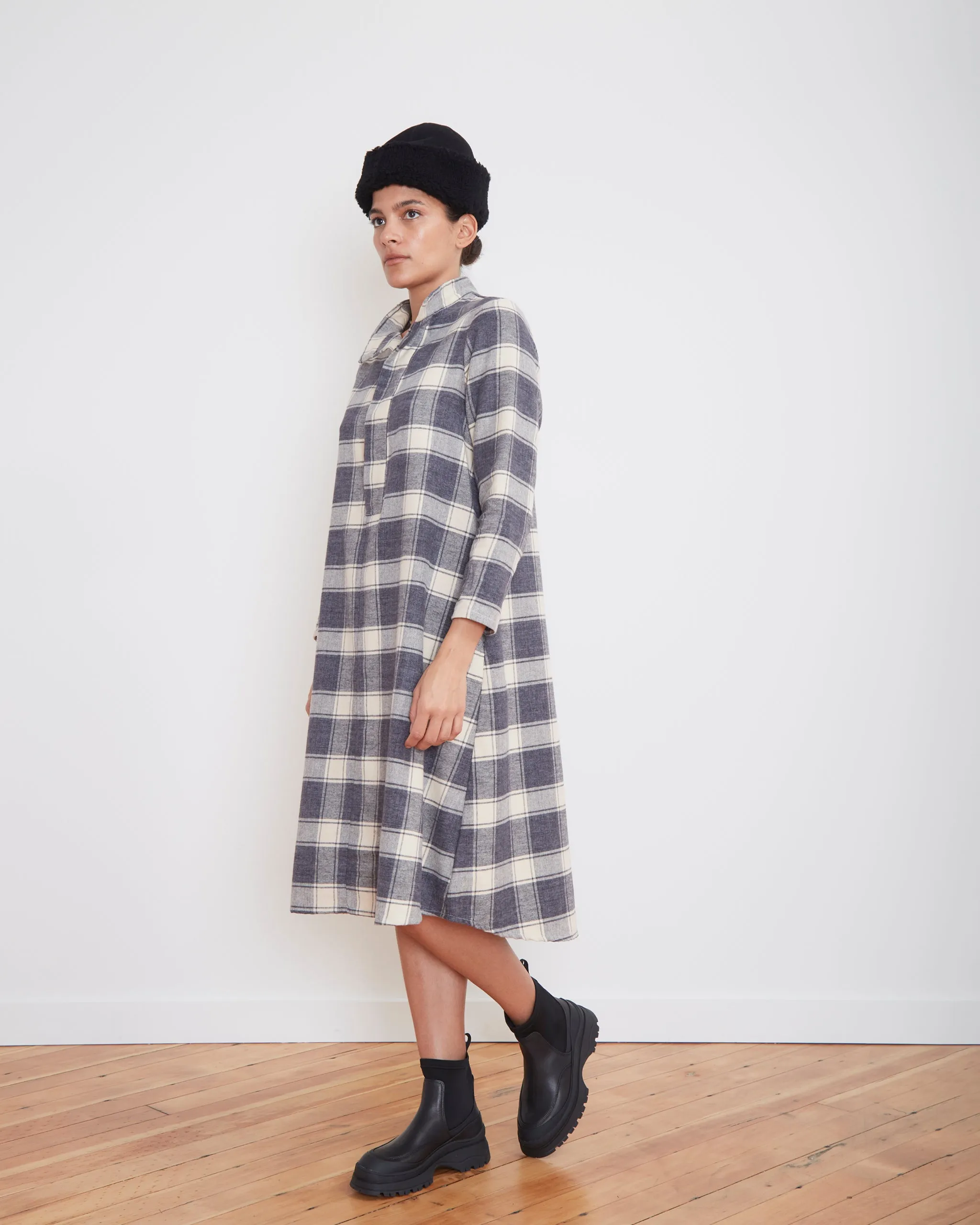 Thea Dress in Gray Plaid
