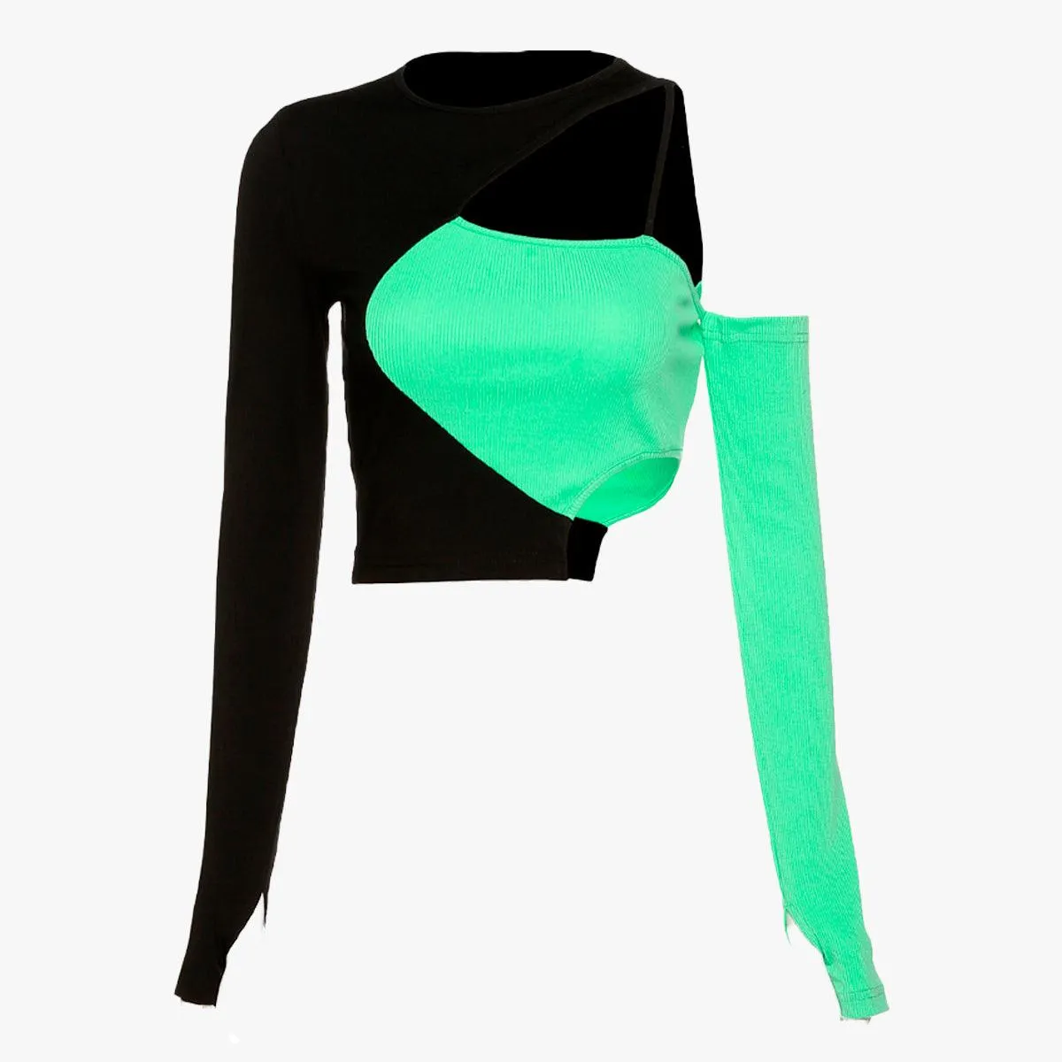 themeisles One Shoulder Asymmetric Green Top
