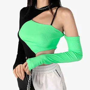 themeisles One Shoulder Asymmetric Green Top